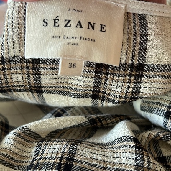 Sézane Women’s Angela Shirt Button Ruffle Front Casablanca Plaid Blouse Size 36 - Picture 2 of 7